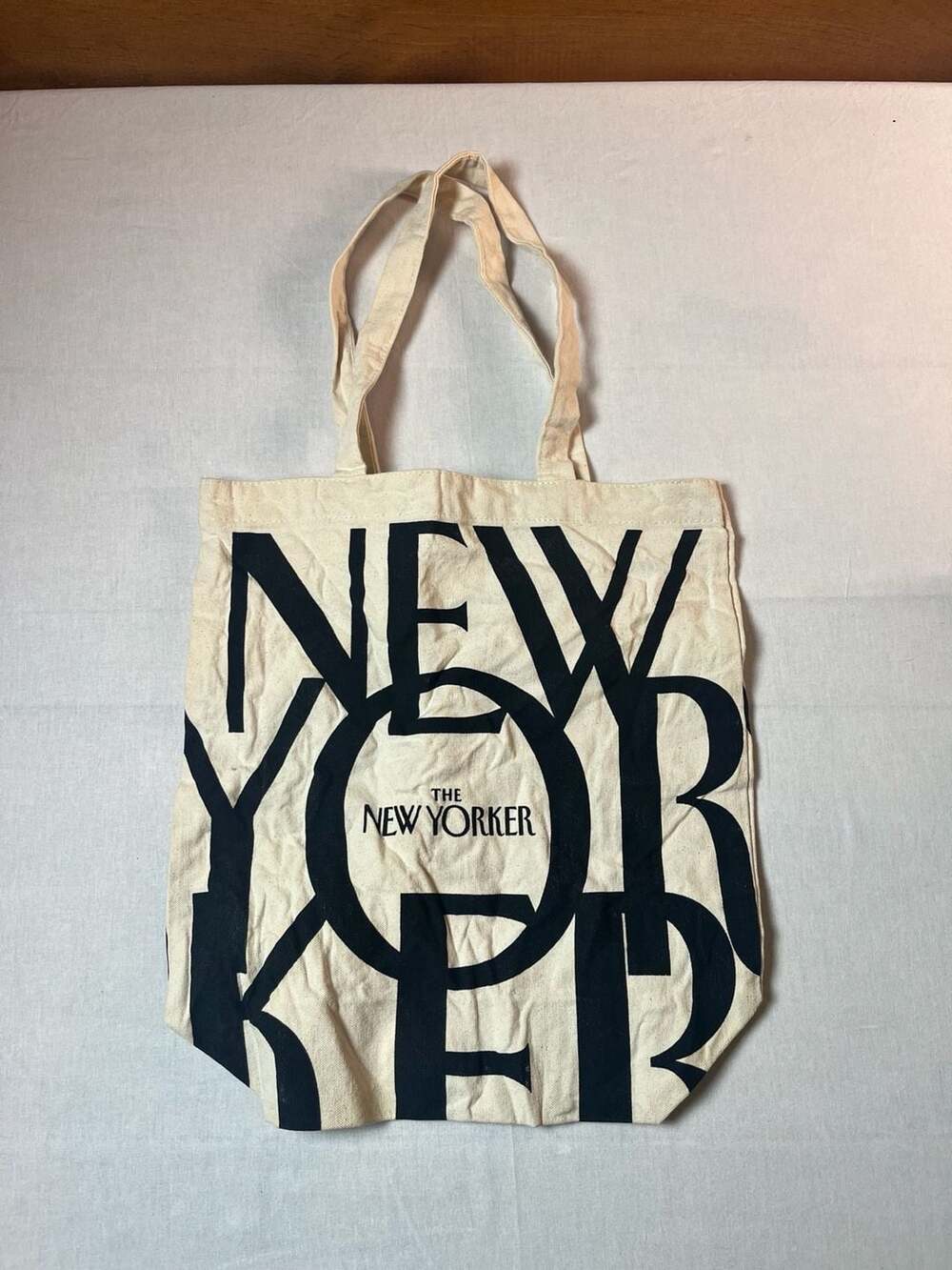 The New Yorker Beige/Black Canvas Tote Bag Logo Shopper
